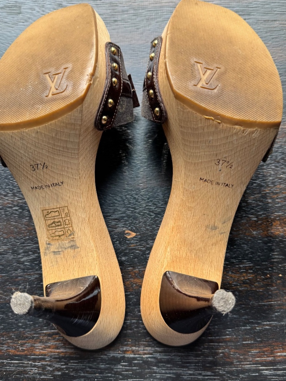 LOUIS VUITTON Monogram Brown Bow Wooden Clog Sandals - Picture 4 of 12